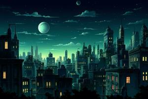 stad natt landskap. generera ai foto