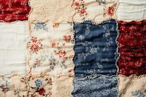 detaljerad patchwork tyg mönster från en textil- fabrik isolerat på en vit bakgrund foto