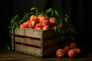 mystisk spjällåda persikor mörk rum. generera ai foto