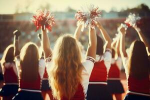 entusiastisk cheerleaders glädjande spel. generera ai foto