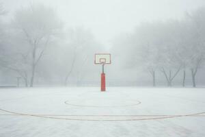 lugn basketboll domstol utomhus- vinter. generera ai foto