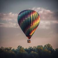 enslig färgrik varm luft ballong. ai genererad. foto