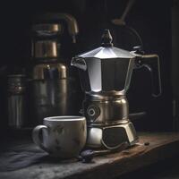 italiensk espresso maskin eller moka pott. ai genererad. foto