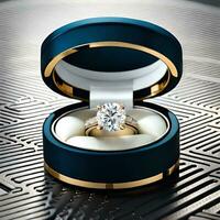 guld och diamant ringar med en enkel bakgrund i en låda med ett exotisk, lyxig och skön tema. bra för bröllop, webbplatser, företag, företag, webbplatser. begrepp av genererad ai teckning foto