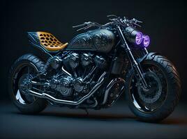ai generativ, konceptuell design av en beställnings- motorcykel isolerat på olika bakgrund foto