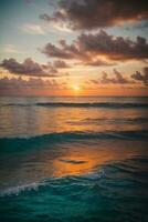 färgrik solnedgång över hav på maldiverna. ai genererad foto