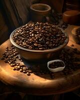 kaffebönor på träbord foto