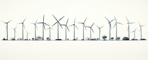 en uppsättning av vind turbiner är avbildad på en vit bakgrund foto