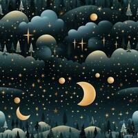 måne natt sömlös mönster, skapas med generativ ai foto