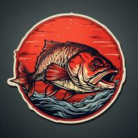hav med röd fisk logotyp konst på bakgrund foto