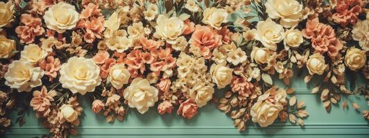 artificiell blommor vägg för bakgrund i årgång stil. ai genererad foto