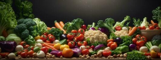 mat bakgrund med sortiment av färsk organisk grönsaker. ai genererad foto