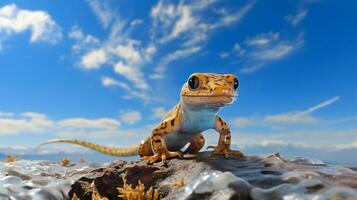 Foto av en salamander under blå himmel. generativ ai