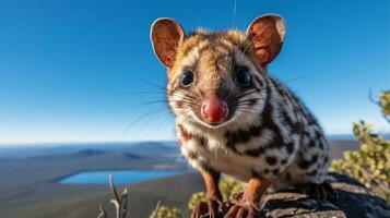 Foto av en quoll under blå himmel. generativ ai