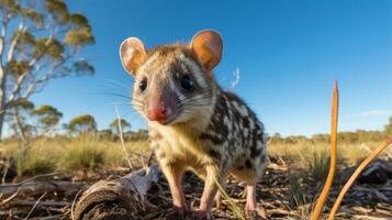 Foto av en quoll under blå himmel. generativ ai