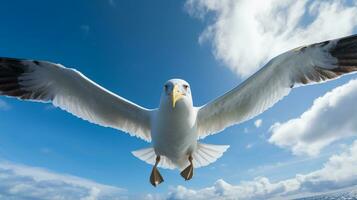 Foto av en albatross under blå himmel. generativ ai