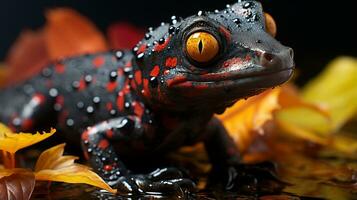 närbild Foto av en salamander ser i deras livsmiljö. generativ ai