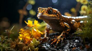 närbild Foto av en salamander ser i deras livsmiljö. generativ ai