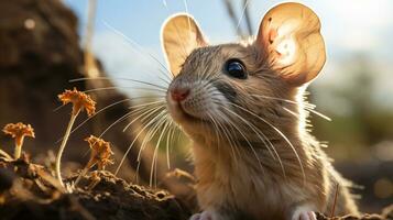 närbild Foto av en öken- jerboa ser några riktning i de öken. generativ ai