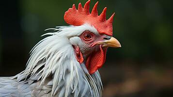 närbild Foto av en bantam kyckling ser några riktning. generativ ai