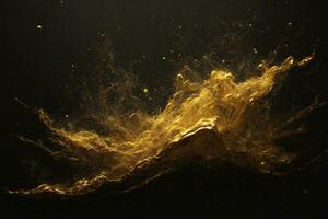 abstrakt magi guld damm bakgrund över svart. skön gyllene konst widescreen bakgrund. ai genererad foto