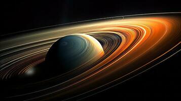 saturn med dess ringar spinning runt om Det. generativ ai foto