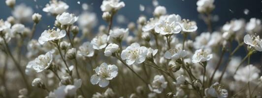 Gypsophila torr liten vit blommor ljus makro. ai genererad foto