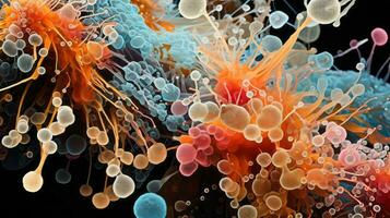 mikroskop se av muterad mikrober. generativ ai foto