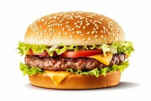 perfekt burger med kött isolerat på vit bakgrund, efterbehandlat, generativ ai foto