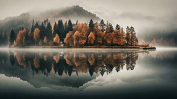 generativ ai, reflektioner landskap speglad i vatten skapande fantastisk reflektioner foto