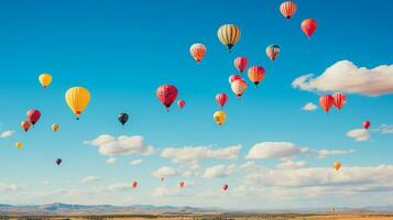 färgrik varm luft ballonger stigande över fantastisk landskap foto