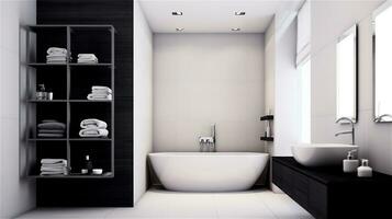 generativ ai, zen minimalism en lugn och funktionell badrum design foto