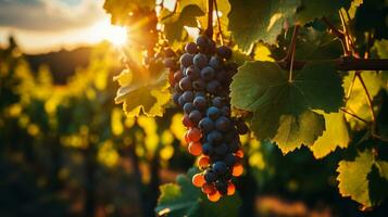 vingård visningar rader av vinrankor under de Sol foto