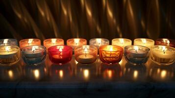 lysande diwali en närbild av strålnings stearinljus dekor foto