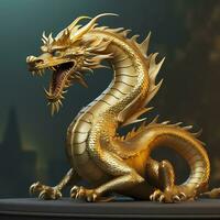 gyllene drake staty. kinesisk drake tillverkad av guld. ai generativ foto