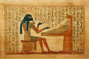 thoth Gud skrivning på papyrus. generera ai foto