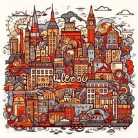 illustration av klotter London stadsbild i tecknad serie foto