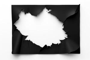 svart papper rev meddelande trasig isolerat på vit bakgrund foto