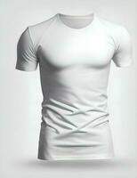 vit kort ärm t skjorta, tom, vit bakgrund illustration foto