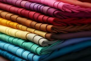 textil- industri bakgrund lägger till djup till de flerfärgad möbel tråd katalog ai genererad foto