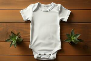 attrapp av en vit bebis kort ärm kroppsdräkt för visa upp förtjusande sublimering mönster ai genererad foto