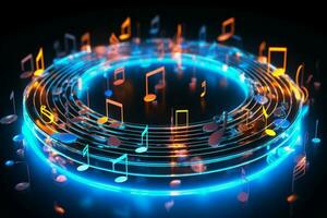 inom de neoner omfamning, en musik notera cirkel pulserar med musikalisk magi ai genererad foto
