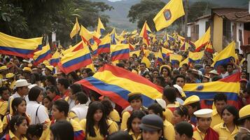 colombianska flagga med deras människor foto