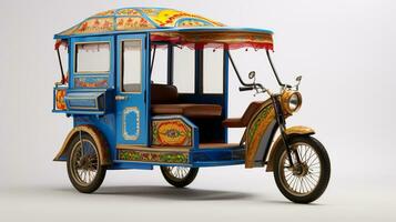 visning en 3d miniatyr- rickshaw. generativ ai foto