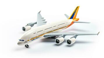 visning en 3d miniatyr- flygbuss a380. generativ ai foto