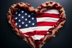 symbolisk hjärta tillverkad från USA flagga betalar hyllning till de omhuldade oberoende dag ai genererad foto