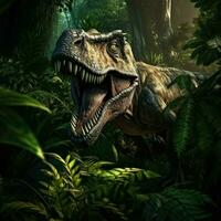 tyrannosaurus, t Rex i de skog bakgrund, generativ ai foto