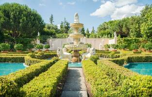 Hamilton, ny zealand - december 08 2017 de fontäner i italiensk renässans trädgård ett ikoniska känd trädgårdar i Hamilton trädgårdar av ny själland. foto