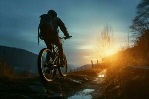 ridning en cykel på lätthet, fattande de skönhet av de natt himmel ai genererad foto