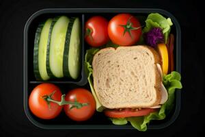 lunch låda smörgås grönsaker. generera ai foto